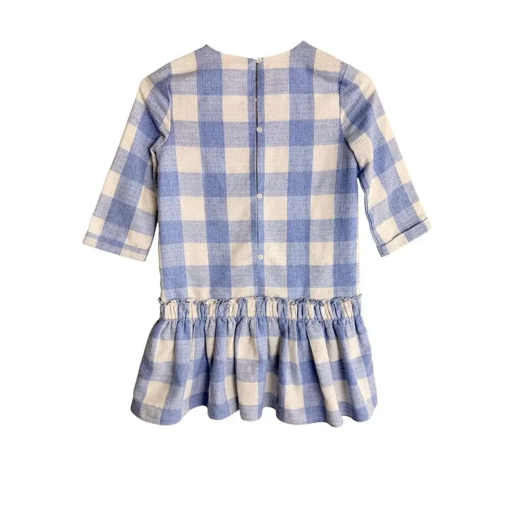 English Factory Recess Girls Blue White Gingham Check Peplum Dress Size 9/10